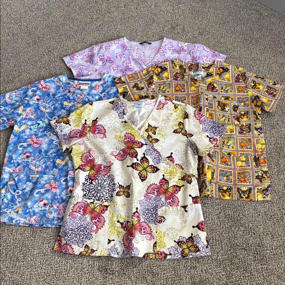 Lot of 4 Butterfly Scrub Tops